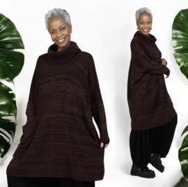 AKH gebreide zacht bouclé oversized tuniek/jurk  apart stretch chocoladebruin