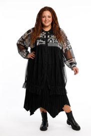AKH oversized viscose/katoen blouse met inzet van tule apart stretch /zwart/wit