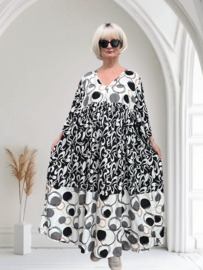Mila Ragazza oversized A-lijn viscose boho jurk apart (extra groot)zwart/wit