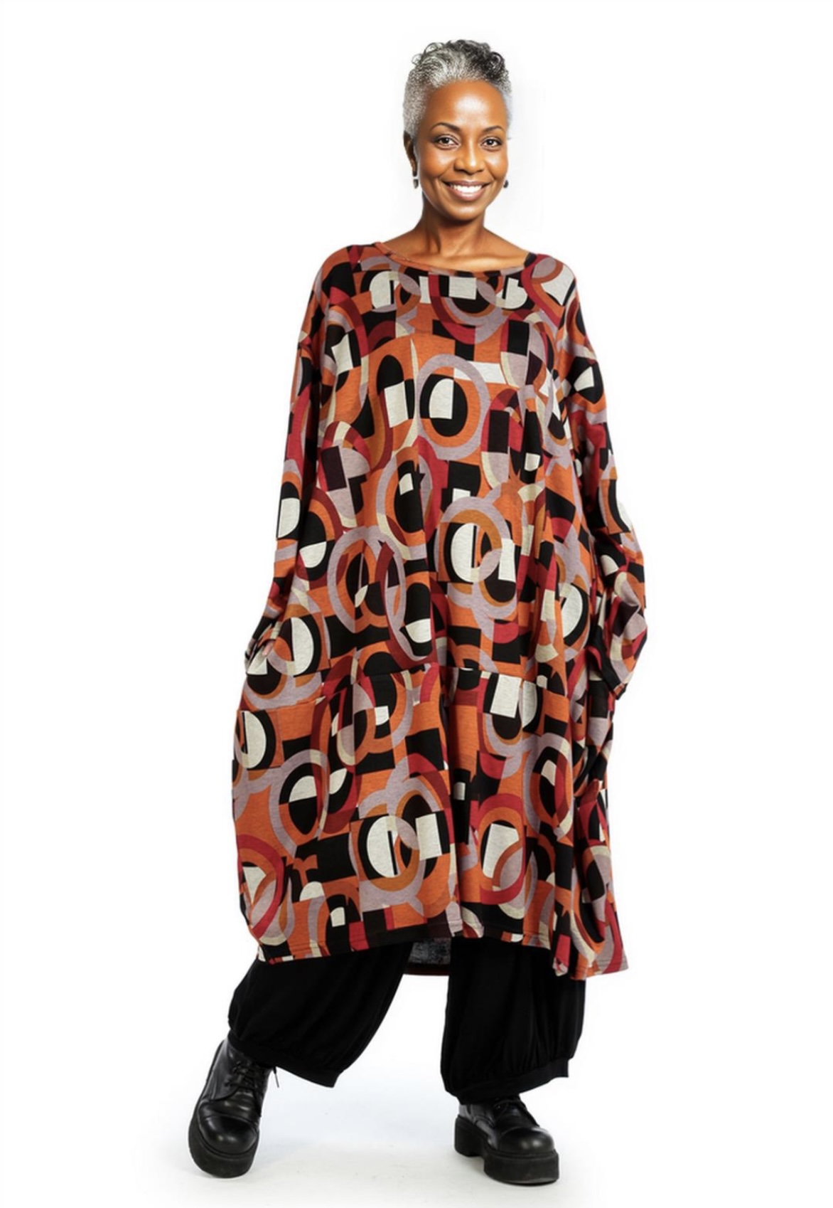 AKH oversized viscose mix A-lijn jurk/ tuniek apart stretch