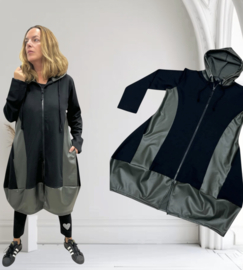 Vincenzo Allocca oversized katoen A-lijn blazer met inzet van eco leder/aparte/stretch/zwart