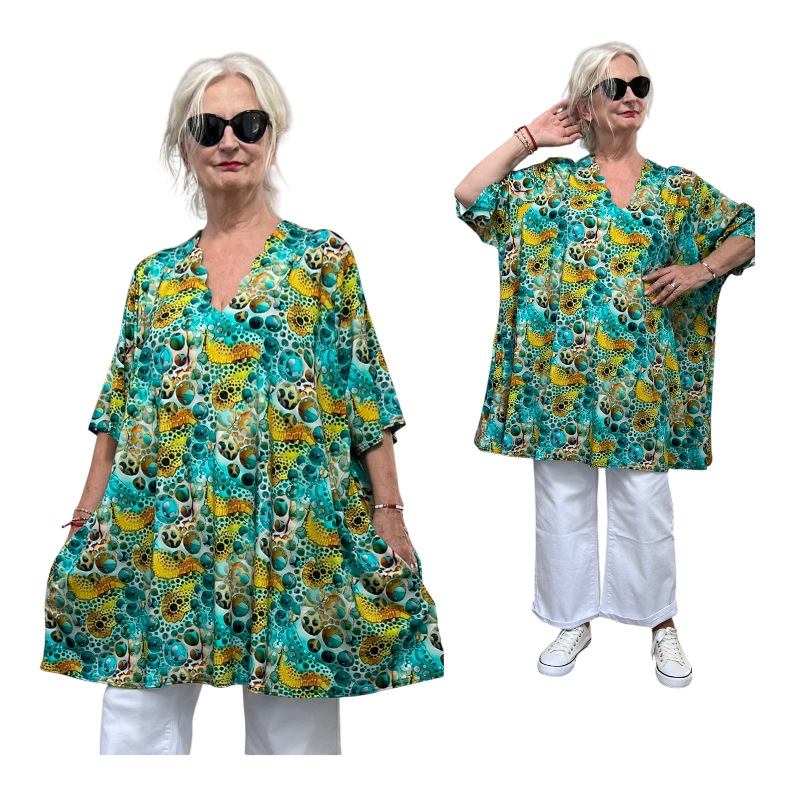 Naveed oversized viscose A-lijn tuniek met aparte decolleté/ stretch