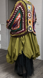AGE oversized acryl patchwork  lotusbloemen top, handgemaakt