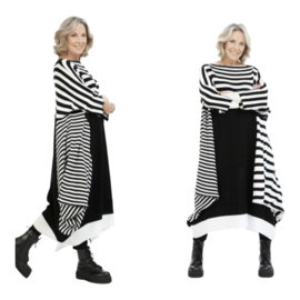 AKH oversized gebreide A-lijn tuniek/jurk  apart stretch zwart/wit