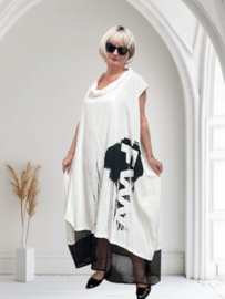 Zedd Plus viscose A-lijn jurk met zakken /wit/zwart