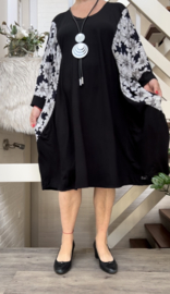 Eva oversized A-lijn jersey viscose jurk met zakken apart (extra groot)zwart/stretch