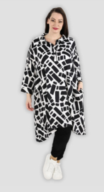 AKH oversized viscose A-lijn blouse/tuniek zwart/wit  apart