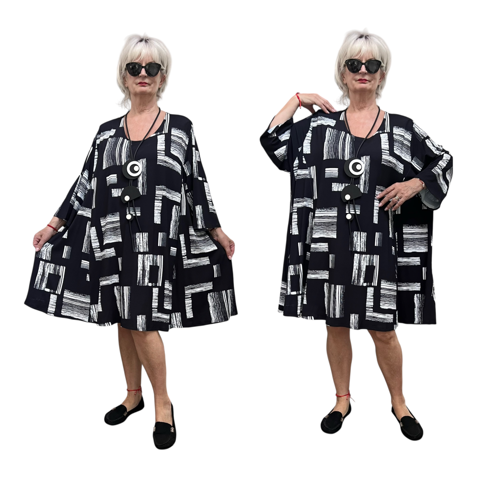 New Jersey oversized viscose A-lijn jurk/tuniek / stretch/zwart/wit