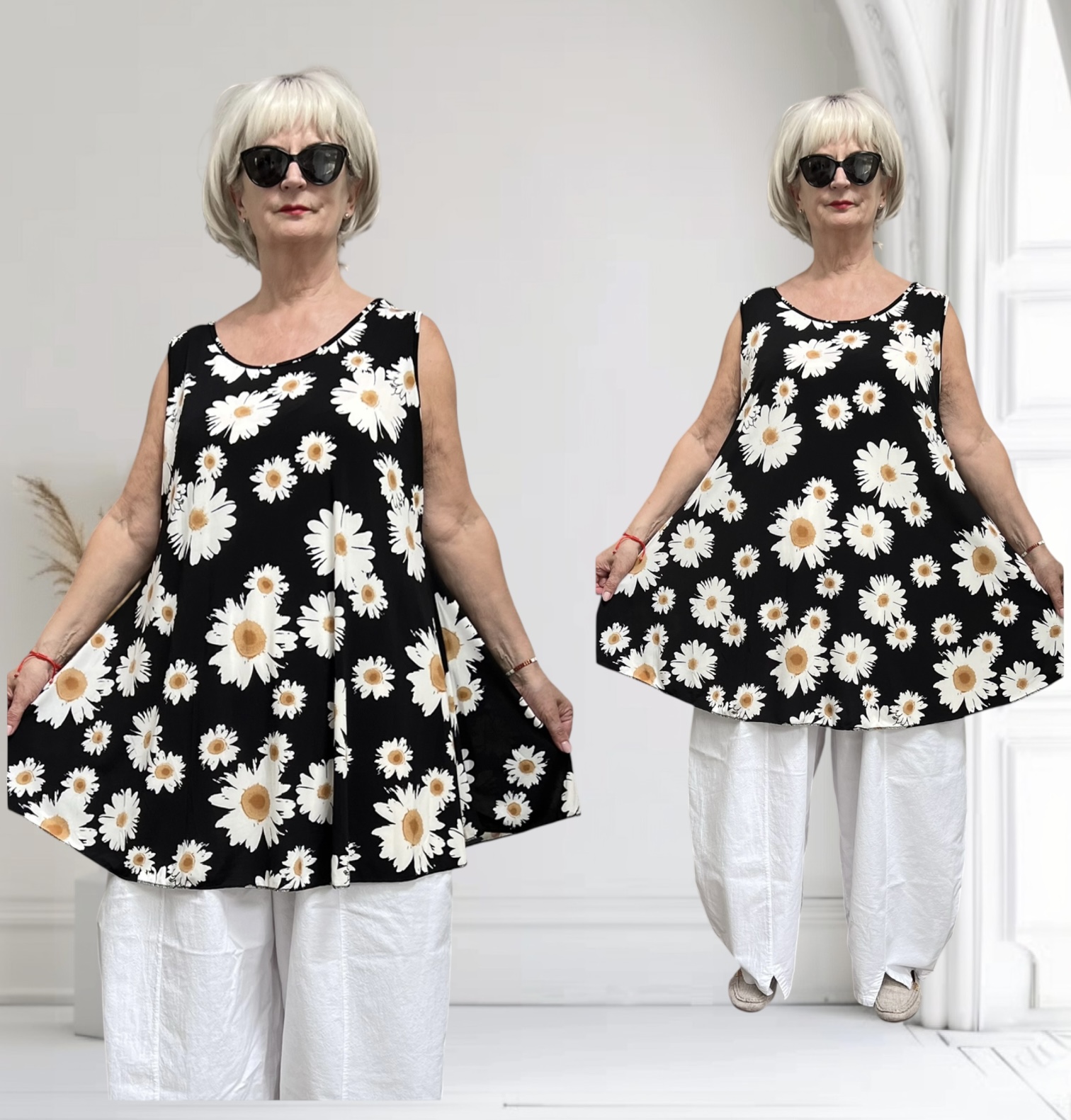 ITALIA MODA  viscose  A-lijn tuniek stretch zwart/wit