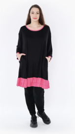AKH oversized viscose tricot A-lijn tuniek  apart stretch zwart/fuchsia