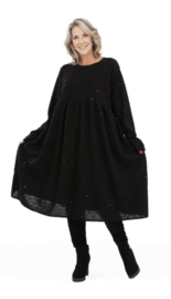 AKH oversized A-lijn boucle viscose jurk met glitters  /stretch zwart