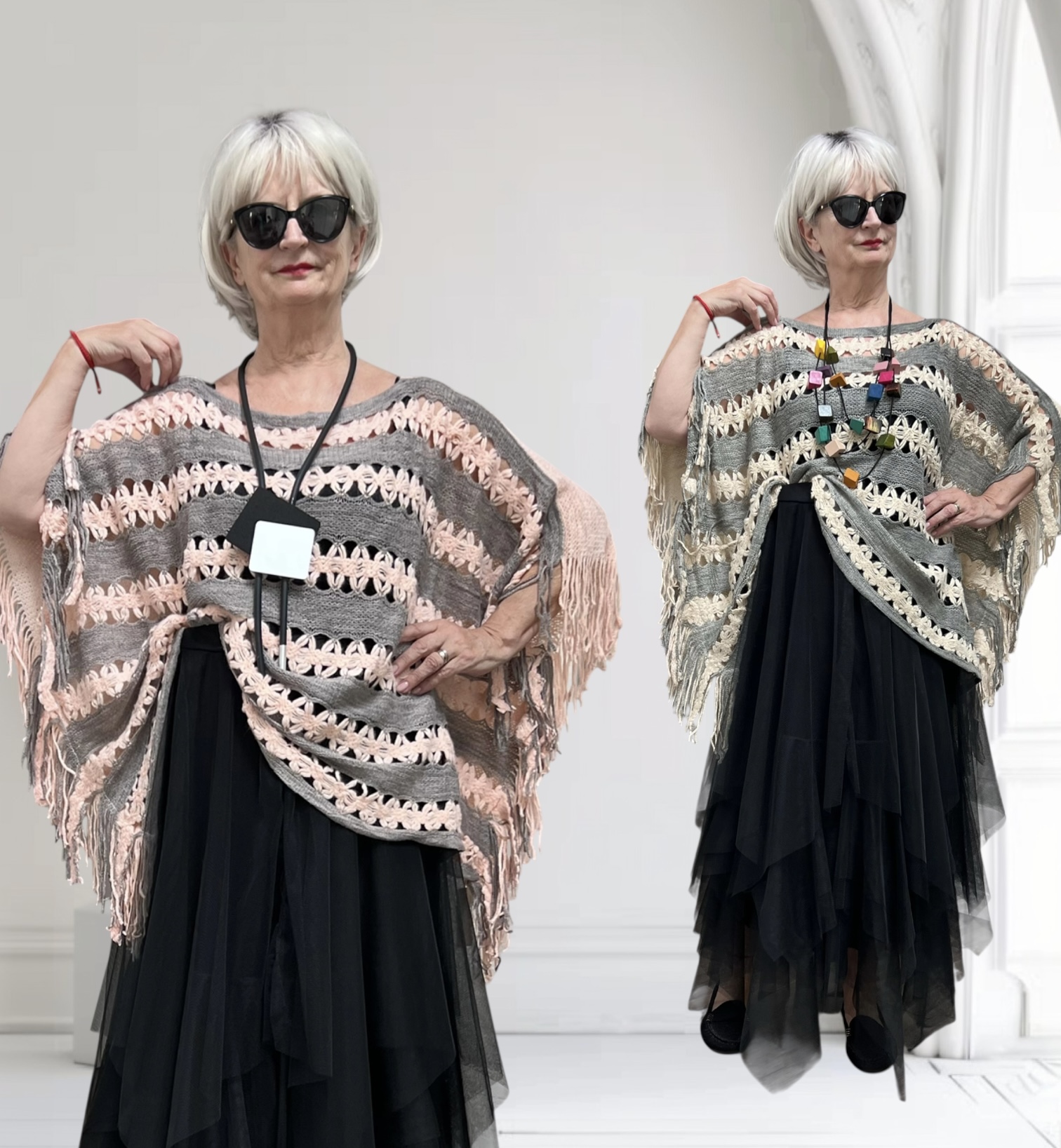 MM Sweet oversized acryl gebreide top/poncho /in meerdere kleuren