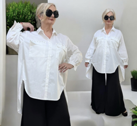 ITALIA oversized katoen A-lijn blouse/hemd met steentjes