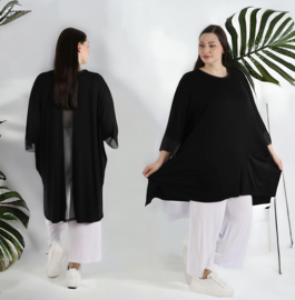 AKH oversized viscose tuniek/jurk  met inzet van tule/apart stretch  zwart