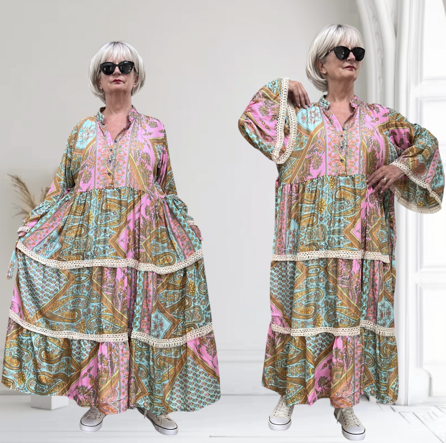 UNIDIVA  oversized viscose/zijde  A-lijn zomer jurk/in meerdere kleuren