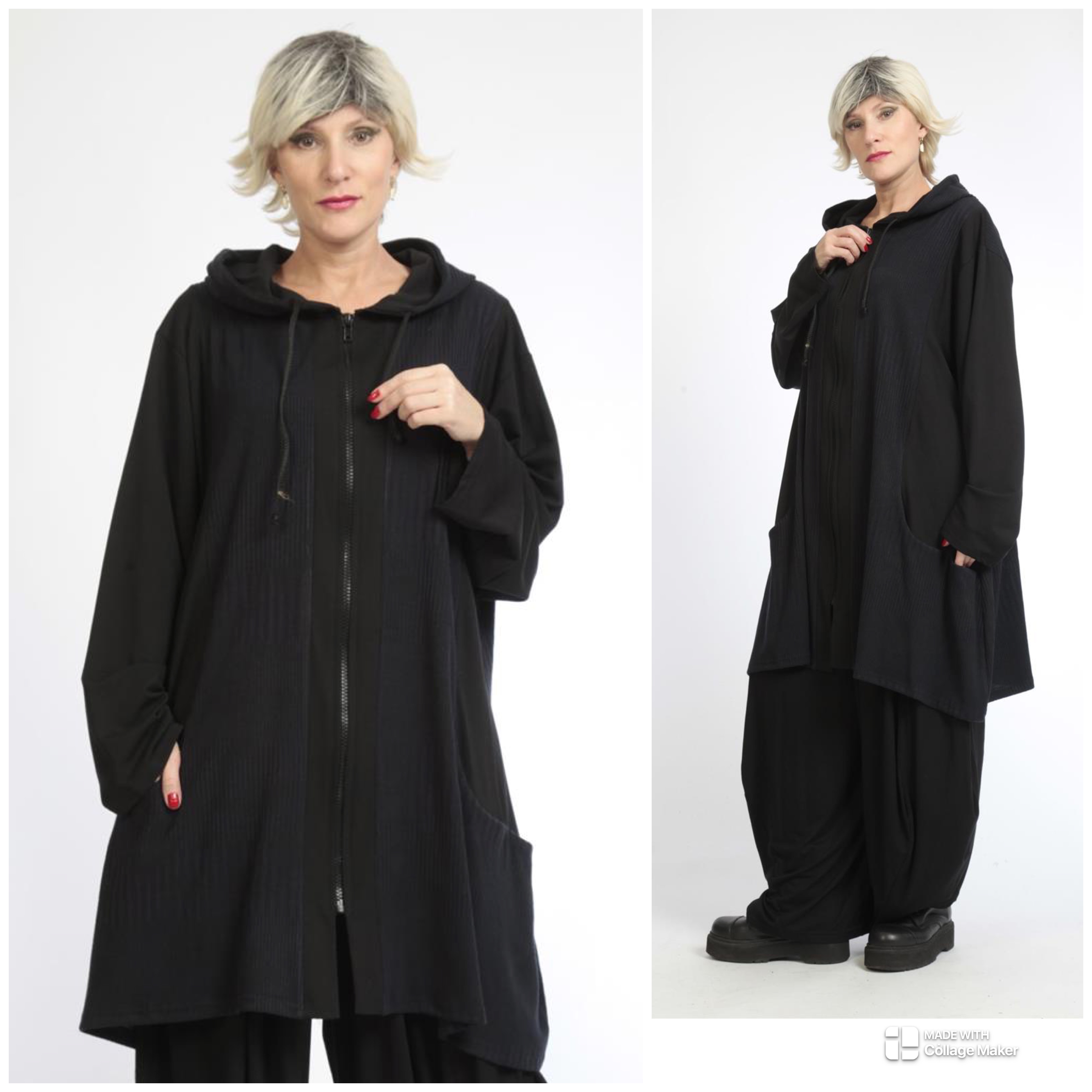 AKH viscose  A-lijn blazer met zakken stretch zwart