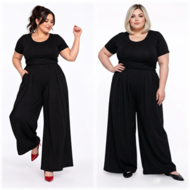 ITALIA MODA viscose wijde broek apart/stretch zwart