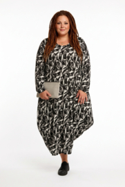 AKH oversized viscose mix ballon jurk apart stretch zwart /wit
