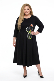 Zedd Plus katoen A-lijn jurk met bloemapplicatie /zwart stretch