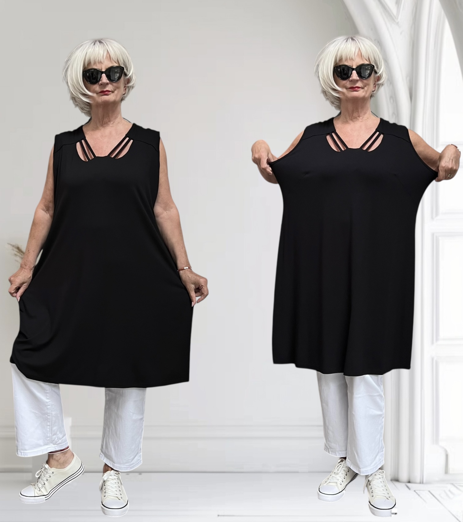 New Jersey viscose A-lijn tuniek met aparte decolleté/ stretch/zwart