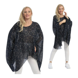 AKH oversized chique chiffon top/tuniek apart donkerblauw