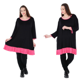 AKH oversized viscose tricot A-lijn tuniek  apart stretch zwart/fuchsia