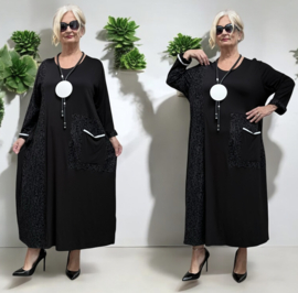 GORGO viscose A-lijn jurk  stretch / zwart/wit