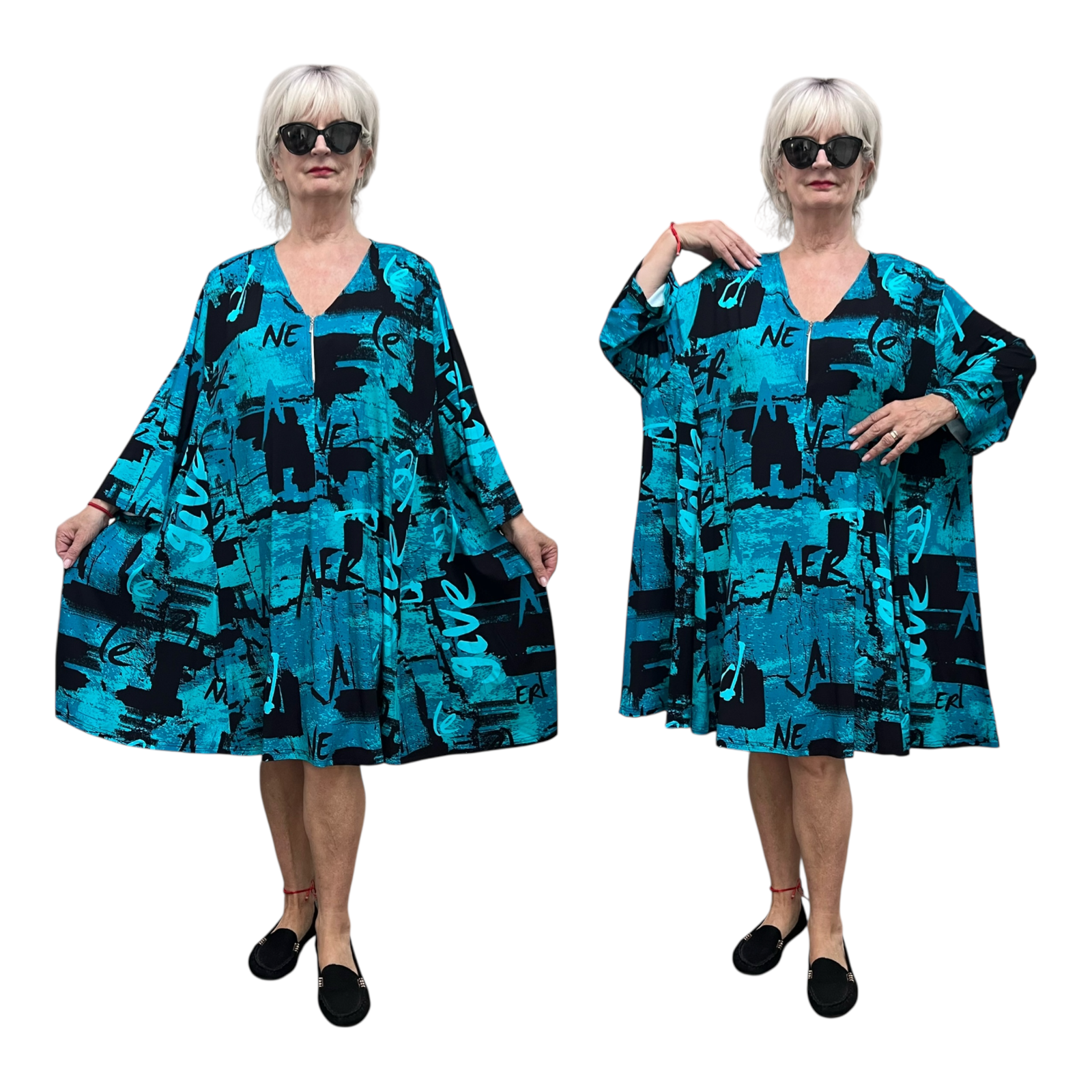 New Jersey oversized viscose A-lijn jurk/tuniek met korte rits / stretch