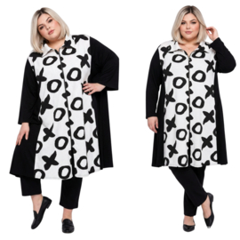 AKH oversized katoen mix A-lijn blazer stretch zwart/wit