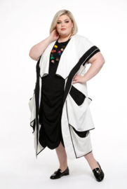 H-4 oversized katoen mix vest/blazer apart wit/zwart