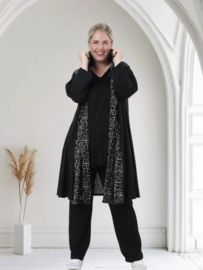 AKH oversized viscose A-lijn blazer/vest/jas apart  zwart/wit/stretch