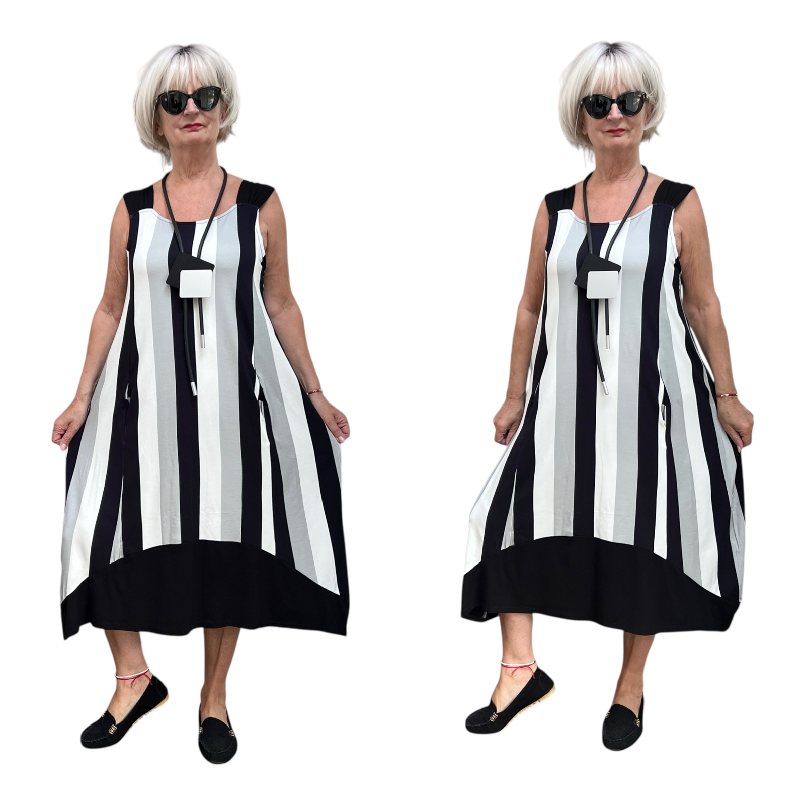 Naveed  oversized viscose jersey A-lijn jurk stretch/ wit/zwart/grijs