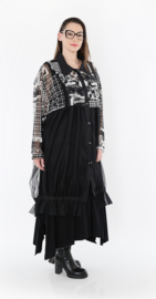 AKH oversized viscose/katoen blouse met inzet van tule apart stretch /zwart/wit