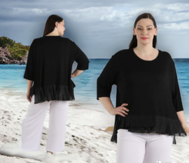 AKH oversized viscose top/tuniek met inzet van tule/apart stretch  zwart