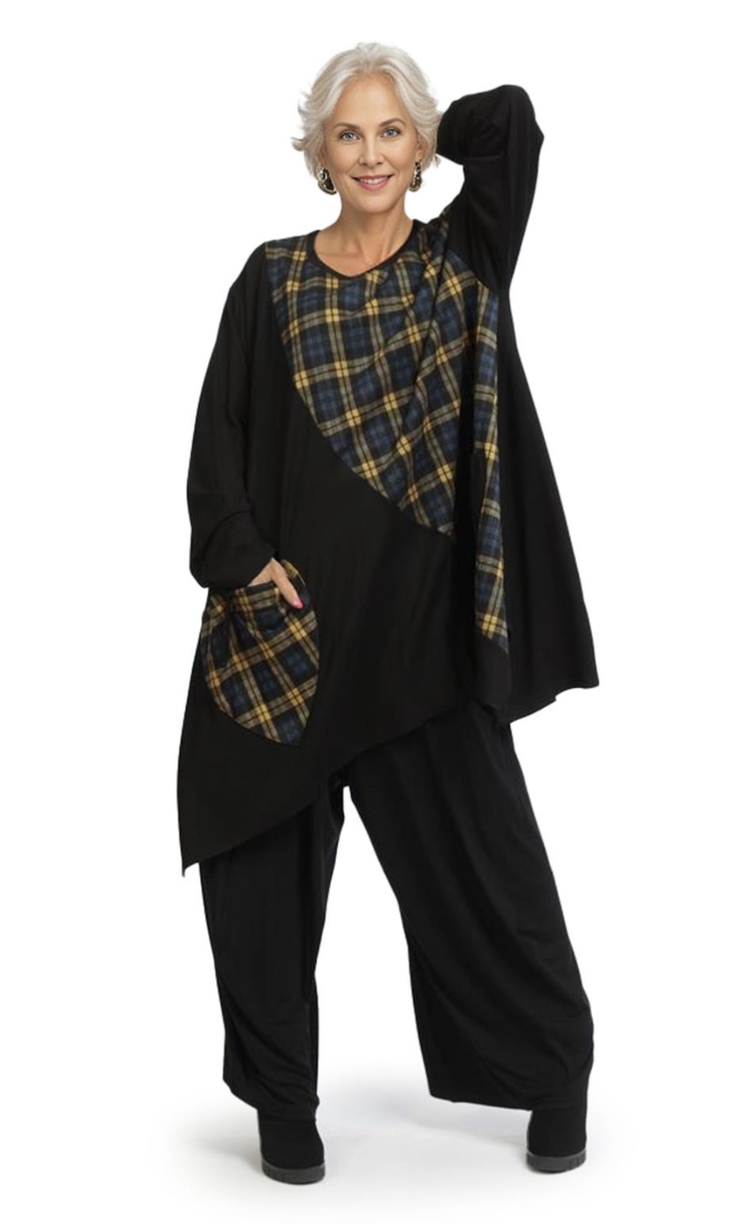 AKH oversized viscose jersey A-lijn tuniek apart stretch zwart