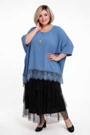 ITALIA MODA  viscose tuniek/poncho met kant en ketting /stretch/meerdere kleuren