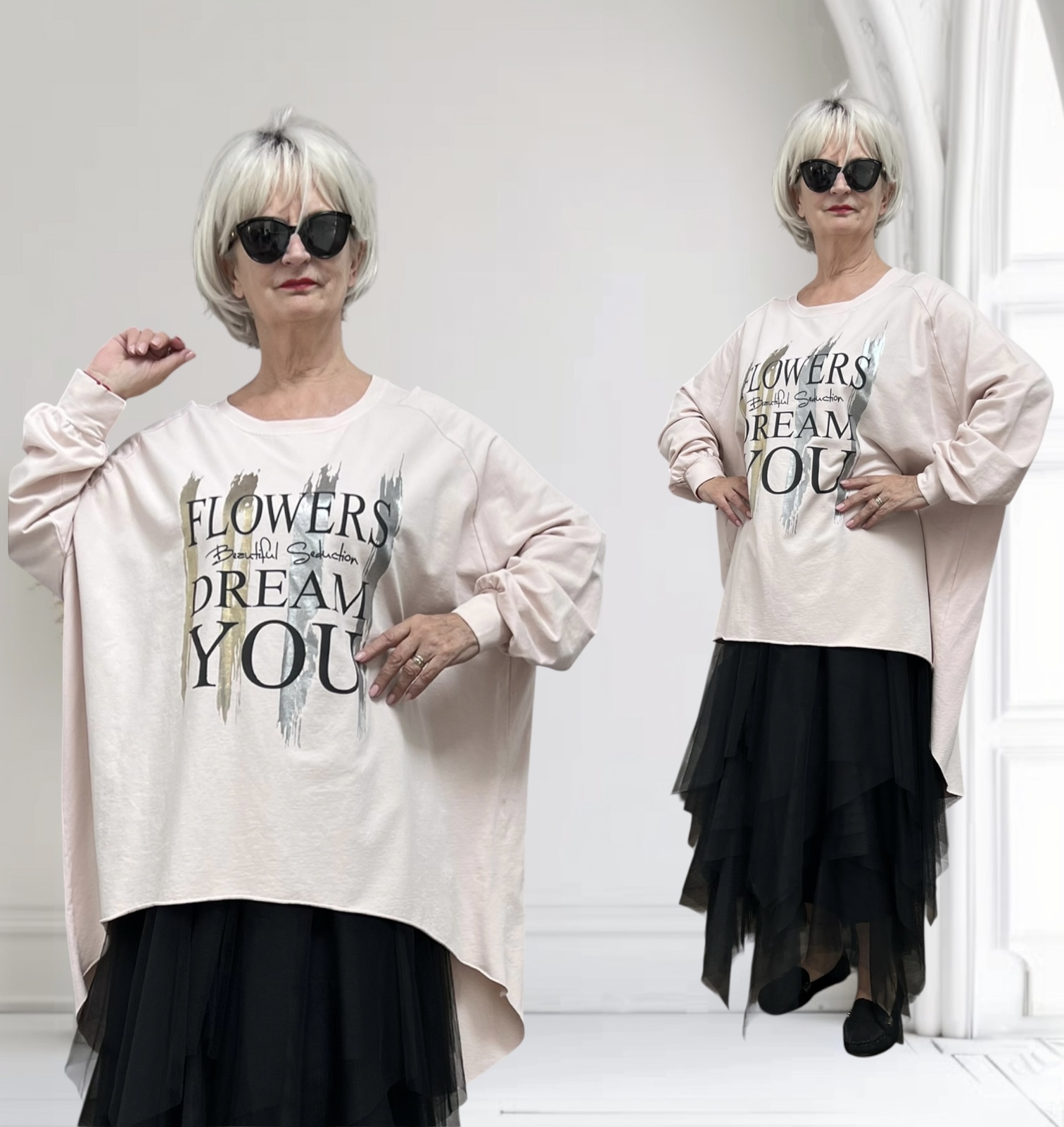 ITALIA MODA  oversized katoen top apart stretch lichtroze