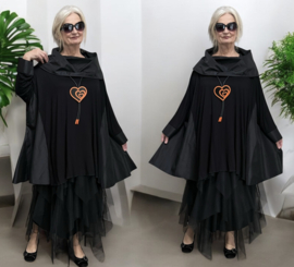 AKH oversized jersey viscose A-lijn tuniek met col zwart apart  stretch