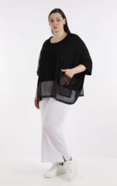 AKH oversized viscose top/tuniek met inzet van tule/apart stretch  zwart