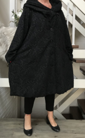 New Jersey  A-lijn jas/mantel met capuchon /gevoerd stretch zwart