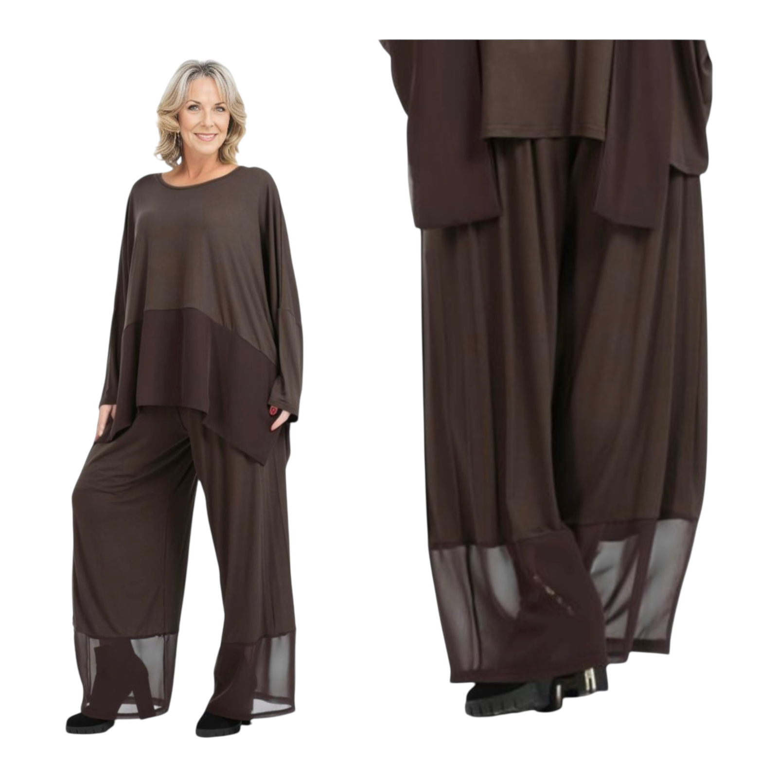 AKH viscose wijde broek met chiffon stof stretch 