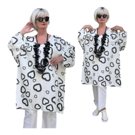 ITALIA MODA oversized katoen mousseline tuniek wit/zwart