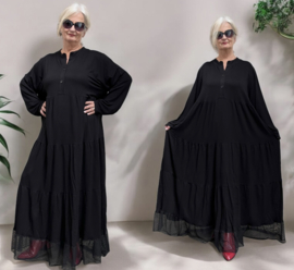 Haniya viscose A-lijn jurk met inzet van tule/ stretch/zwart