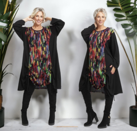 AKH oversized viscose A-lijn jurk/tuniek met zakken apart stretch zwart