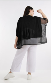 AKH oversized viscose top/tuniek met inzet van tule/apart stretch  zwart
