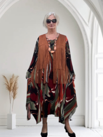 ITALIA  oversized vest met franjes gemaakt van eco suède stof