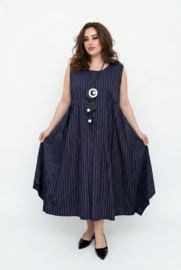 AKH oversized linnen mix A-lijn jurk apart donkerblauw