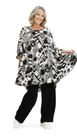 AKH oversized viscose A-lijn tuniek met zakken apart stretch zwart/wit