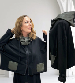 Vincenzo Allocca oversized katoen blazer met inzet van eco leder/aparte/stretch/zwart