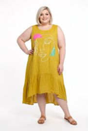 PURO LINO linnen A-lijn jurk met inzet van tricot